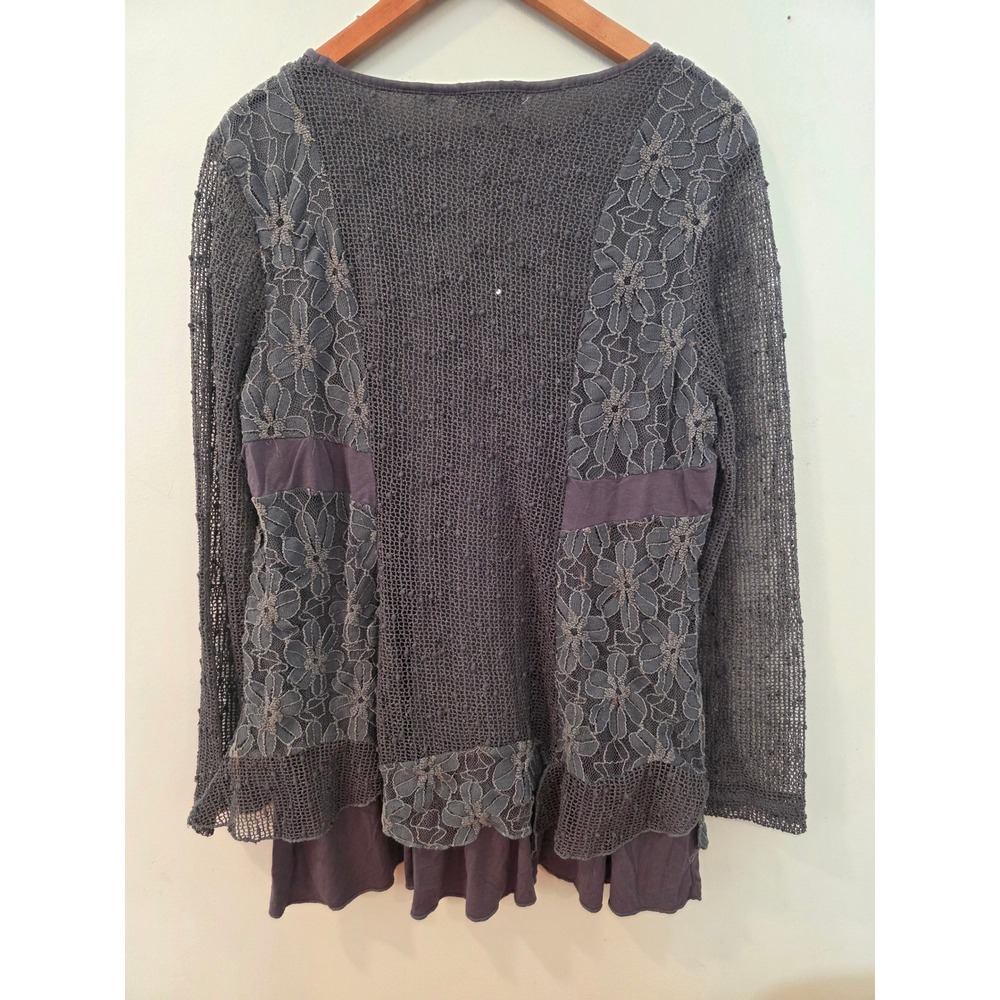Indigo Soul Whimsigoth Gray Mixed Media Lace Tunic Top Fairy Grunge Boho M - Picture 6 of 12